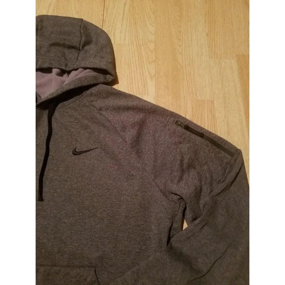Nike Themar Fit‎ Sweater Mens Large Gray Drawstring Hoodie Activewear Zip Pocket